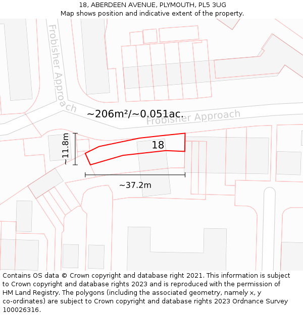 18, ABERDEEN AVENUE, PLYMOUTH, PL5 3UG: Plot and title map