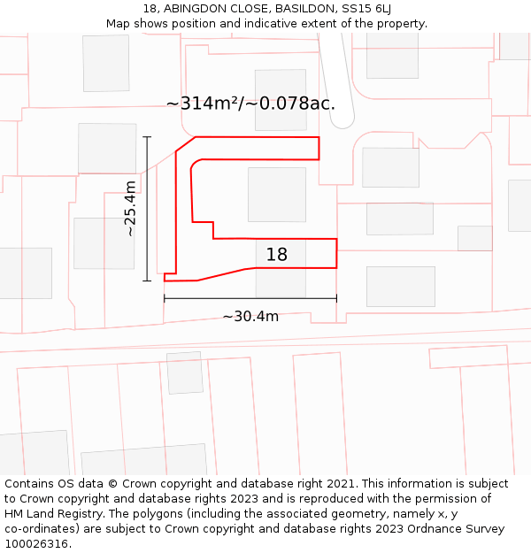 18, ABINGDON CLOSE, BASILDON, SS15 6LJ: Plot and title map