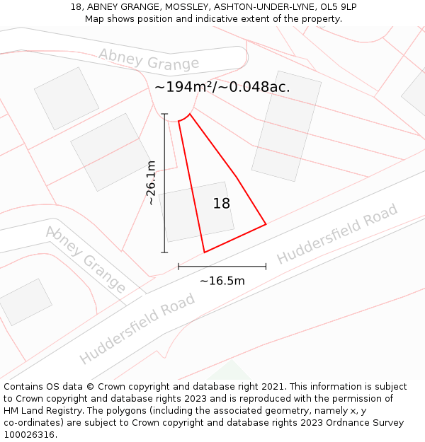 18, ABNEY GRANGE, MOSSLEY, ASHTON-UNDER-LYNE, OL5 9LP: Plot and title map