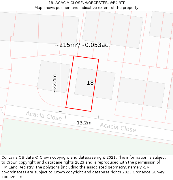 18, ACACIA CLOSE, WORCESTER, WR4 9TP: Plot and title map