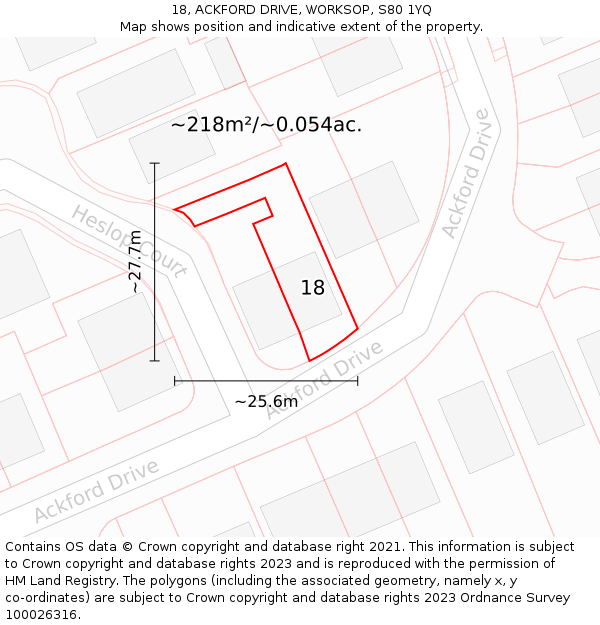 18, ACKFORD DRIVE, WORKSOP, S80 1YQ: Plot and title map