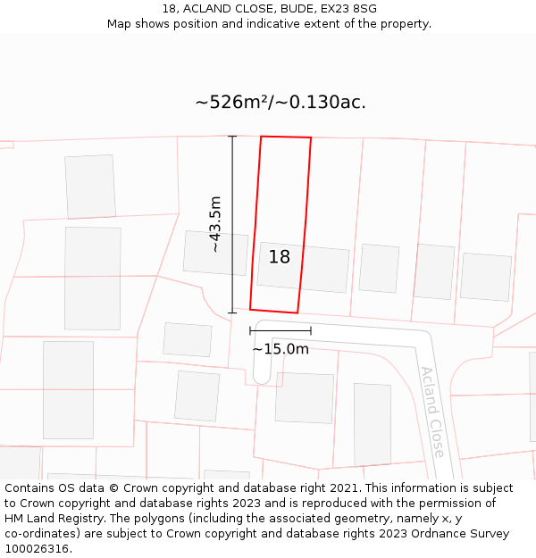 18, ACLAND CLOSE, BUDE, EX23 8SG: Plot and title map