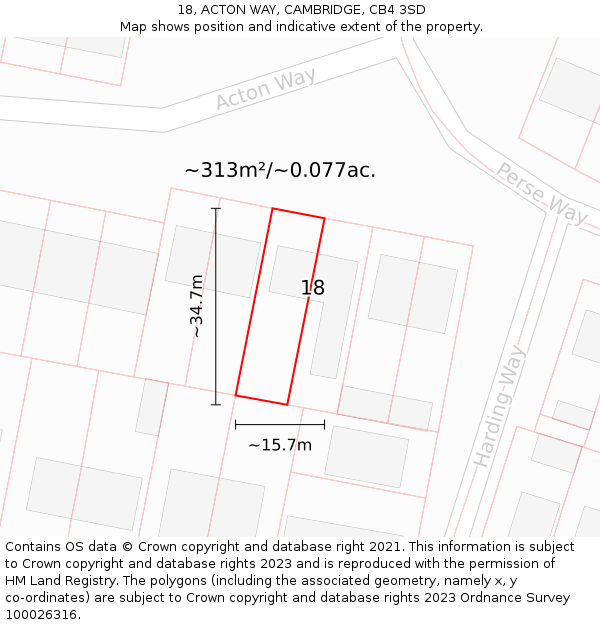 18, ACTON WAY, CAMBRIDGE, CB4 3SD: Plot and title map