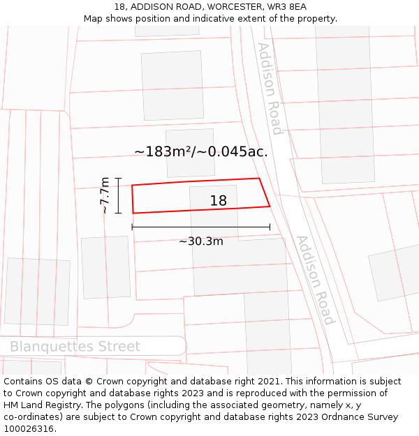 18, ADDISON ROAD, WORCESTER, WR3 8EA: Plot and title map