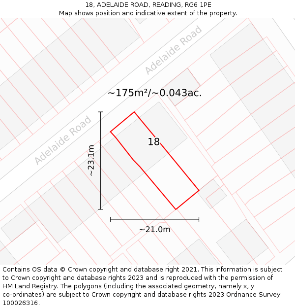 18, ADELAIDE ROAD, READING, RG6 1PE: Plot and title map