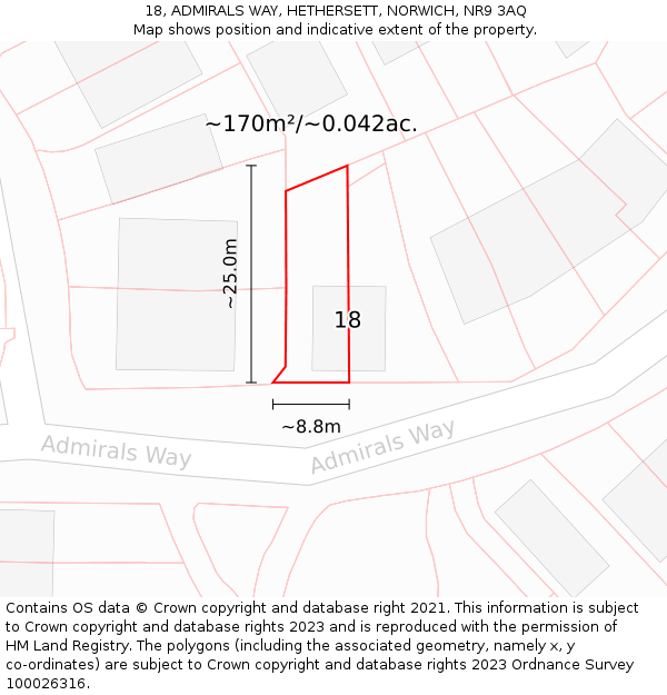 18, ADMIRALS WAY, HETHERSETT, NORWICH, NR9 3AQ: Plot and title map