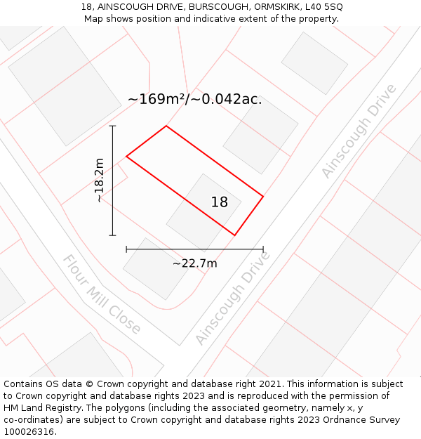 18, AINSCOUGH DRIVE, BURSCOUGH, ORMSKIRK, L40 5SQ: Plot and title map