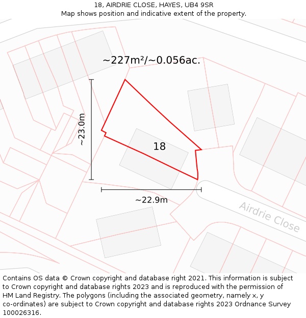 18, AIRDRIE CLOSE, HAYES, UB4 9SR: Plot and title map
