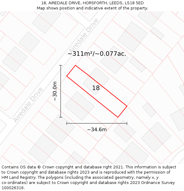 18, AIREDALE DRIVE, HORSFORTH, LEEDS, LS18 5ED: Plot and title map