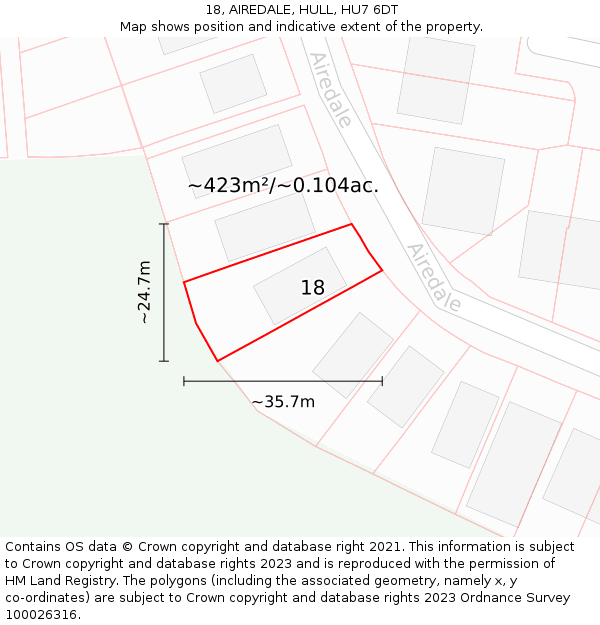 18, AIREDALE, HULL, HU7 6DT: Plot and title map