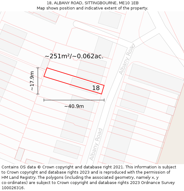 18, ALBANY ROAD, SITTINGBOURNE, ME10 1EB: Plot and title map
