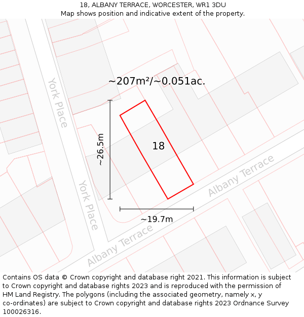 18, ALBANY TERRACE, WORCESTER, WR1 3DU: Plot and title map