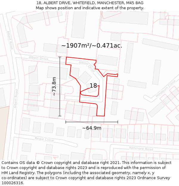 18, ALBERT DRIVE, WHITEFIELD, MANCHESTER, M45 8AG: Plot and title map
