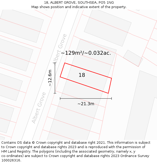 18, ALBERT GROVE, SOUTHSEA, PO5 1NG: Plot and title map