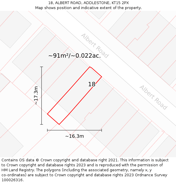 18, ALBERT ROAD, ADDLESTONE, KT15 2PX: Plot and title map