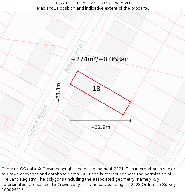 18, ALBERT ROAD, ASHFORD, TW15 2LU: Plot and title map