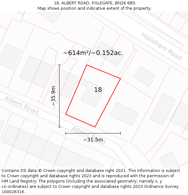 18, ALBERT ROAD, POLEGATE, BN26 6BS: Plot and title map