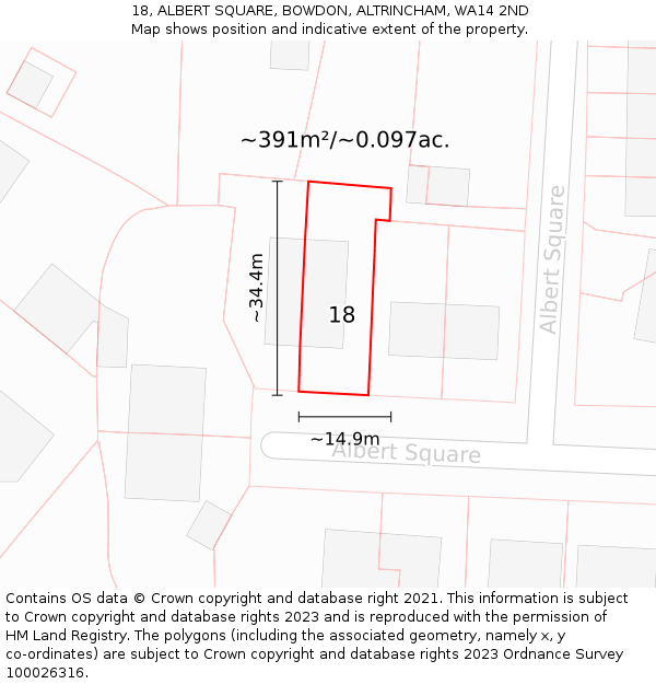 18, ALBERT SQUARE, BOWDON, ALTRINCHAM, WA14 2ND: Plot and title map