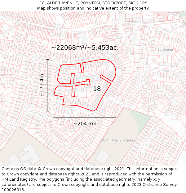 18, ALDER AVENUE, POYNTON, STOCKPORT, SK12 1PY: Plot and title map