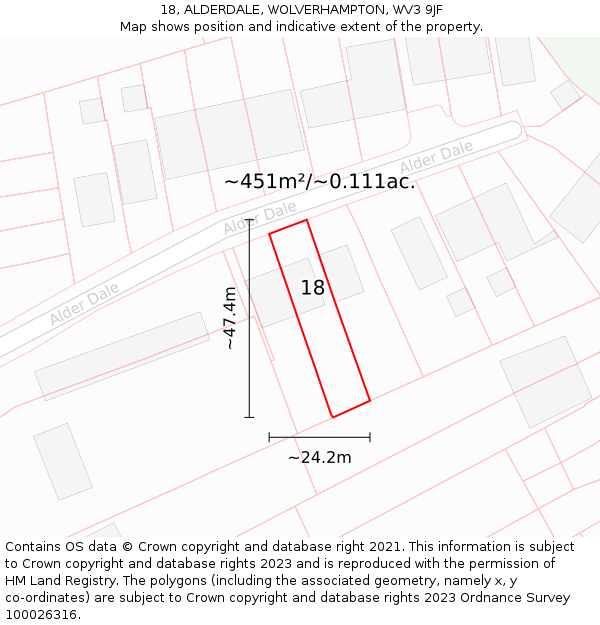 18, ALDERDALE, WOLVERHAMPTON, WV3 9JF: Plot and title map