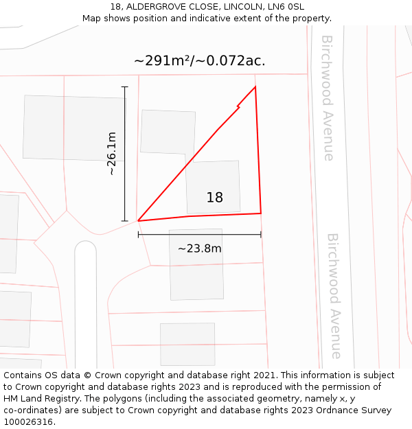 18, ALDERGROVE CLOSE, LINCOLN, LN6 0SL: Plot and title map