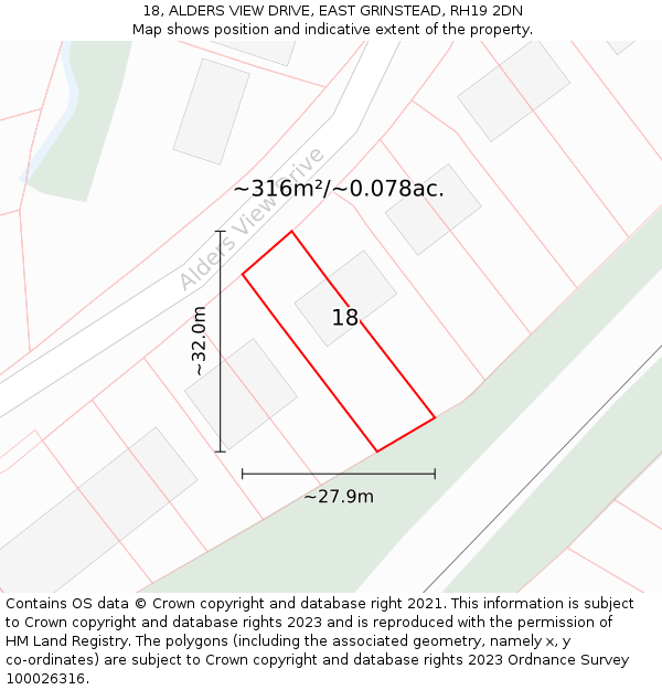 18, ALDERS VIEW DRIVE, EAST GRINSTEAD, RH19 2DN: Plot and title map