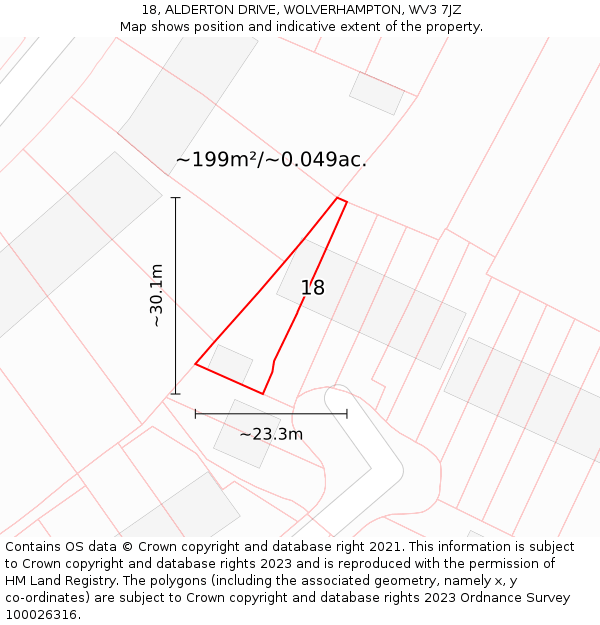 18, ALDERTON DRIVE, WOLVERHAMPTON, WV3 7JZ: Plot and title map