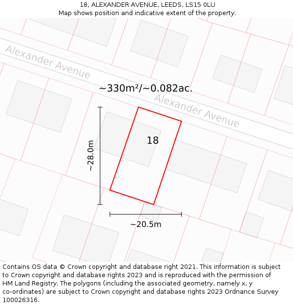 18, ALEXANDER AVENUE, LEEDS, LS15 0LU: Plot and title map