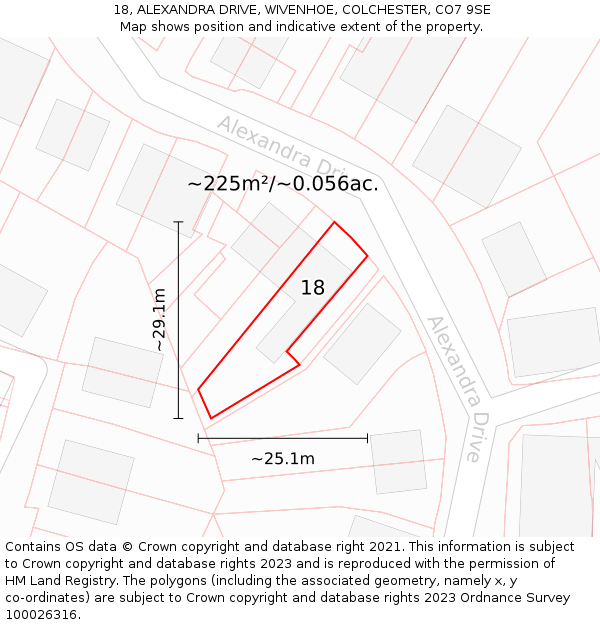 18, ALEXANDRA DRIVE, WIVENHOE, COLCHESTER, CO7 9SE: Plot and title map