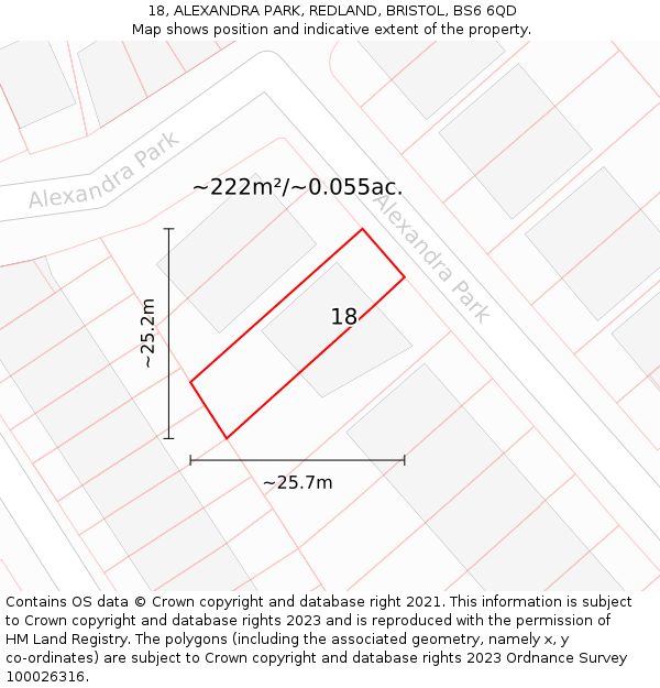 18, ALEXANDRA PARK, REDLAND, BRISTOL, BS6 6QD: Plot and title map
