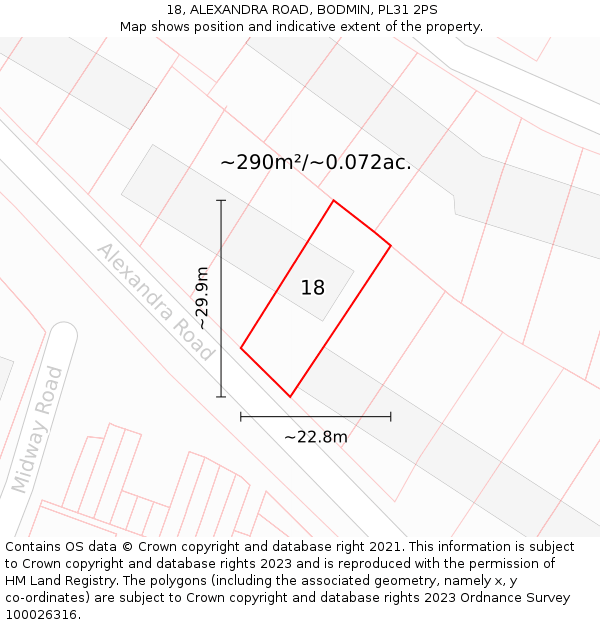 18, ALEXANDRA ROAD, BODMIN, PL31 2PS: Plot and title map