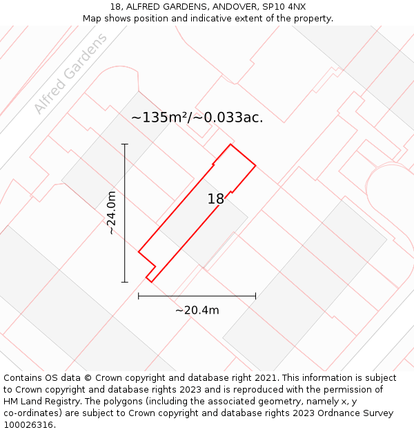 18, ALFRED GARDENS, ANDOVER, SP10 4NX: Plot and title map