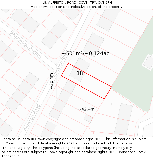 18, ALFRISTON ROAD, COVENTRY, CV3 6FH: Plot and title map