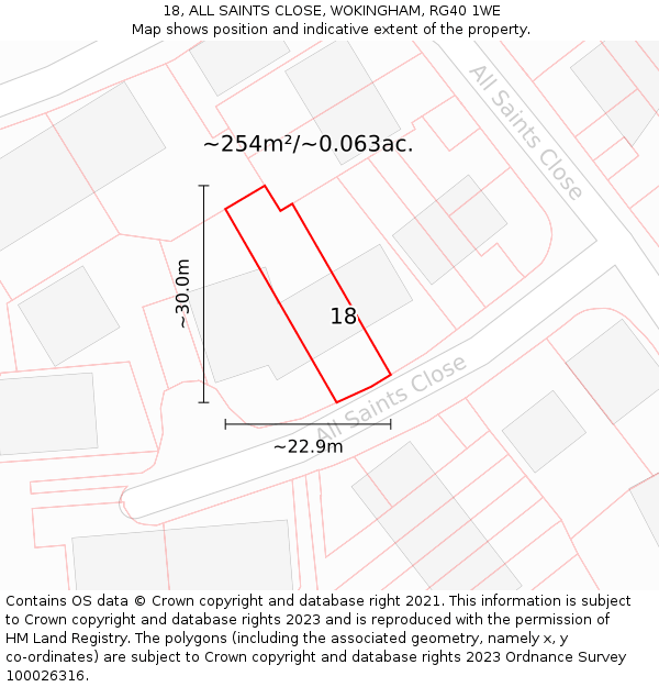18, ALL SAINTS CLOSE, WOKINGHAM, RG40 1WE: Plot and title map