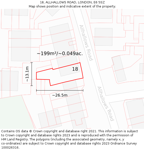 18, ALLHALLOWS ROAD, LONDON, E6 5SZ: Plot and title map
