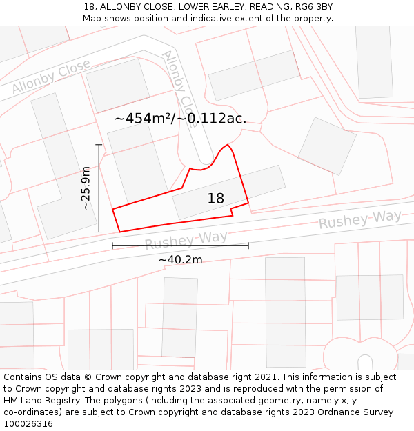 18, ALLONBY CLOSE, LOWER EARLEY, READING, RG6 3BY: Plot and title map