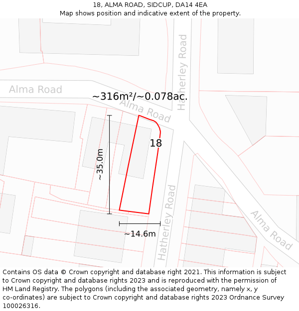 18, ALMA ROAD, SIDCUP, DA14 4EA: Plot and title map