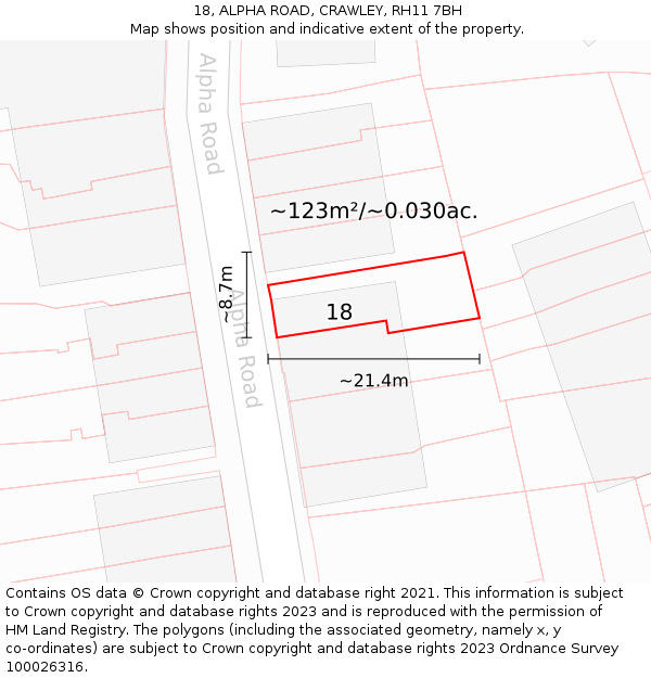 18, ALPHA ROAD, CRAWLEY, RH11 7BH: Plot and title map