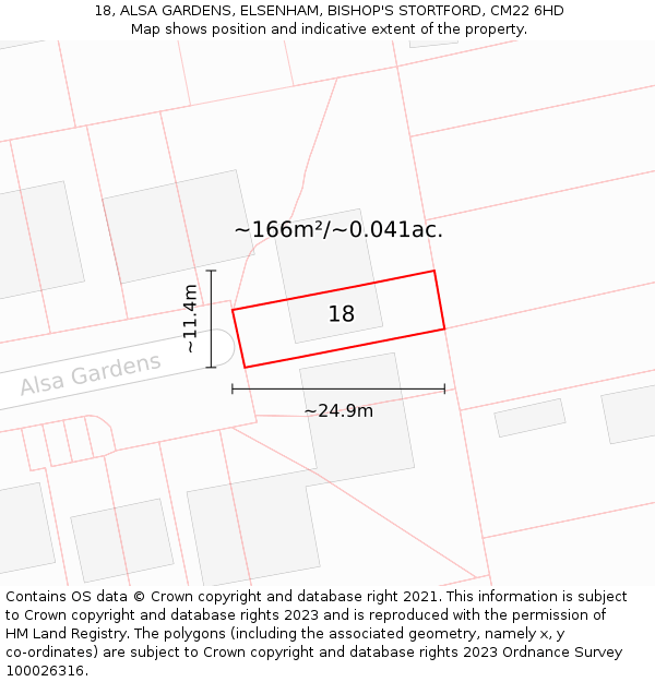 18, ALSA GARDENS, ELSENHAM, BISHOP'S STORTFORD, CM22 6HD: Plot and title map