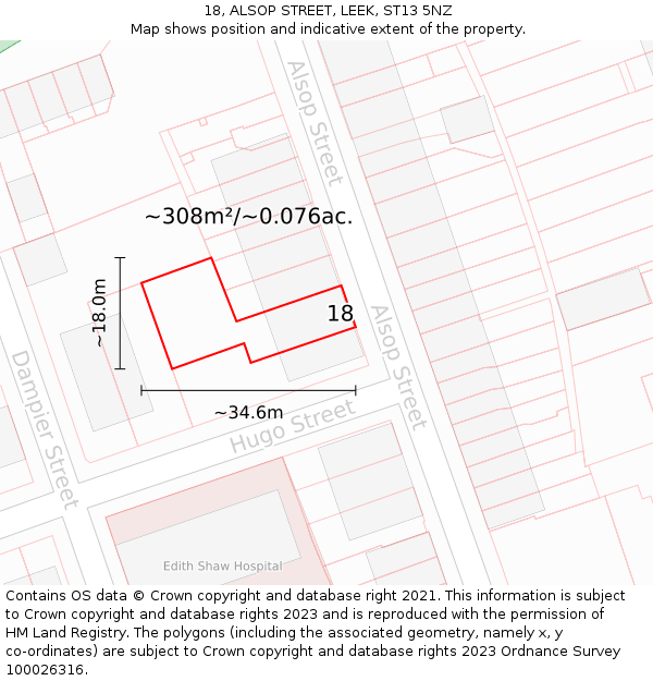 18, ALSOP STREET, LEEK, ST13 5NZ: Plot and title map