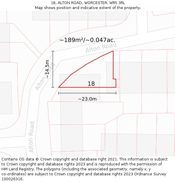 18, ALTON ROAD, WORCESTER, WR5 3RL: Plot and title map
