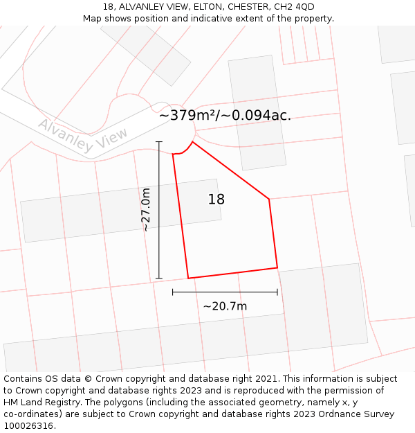 18, ALVANLEY VIEW, ELTON, CHESTER, CH2 4QD: Plot and title map