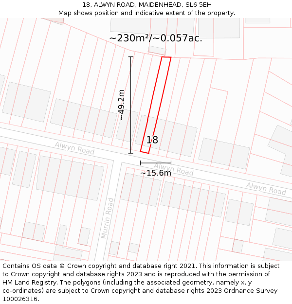 18, ALWYN ROAD, MAIDENHEAD, SL6 5EH: Plot and title map