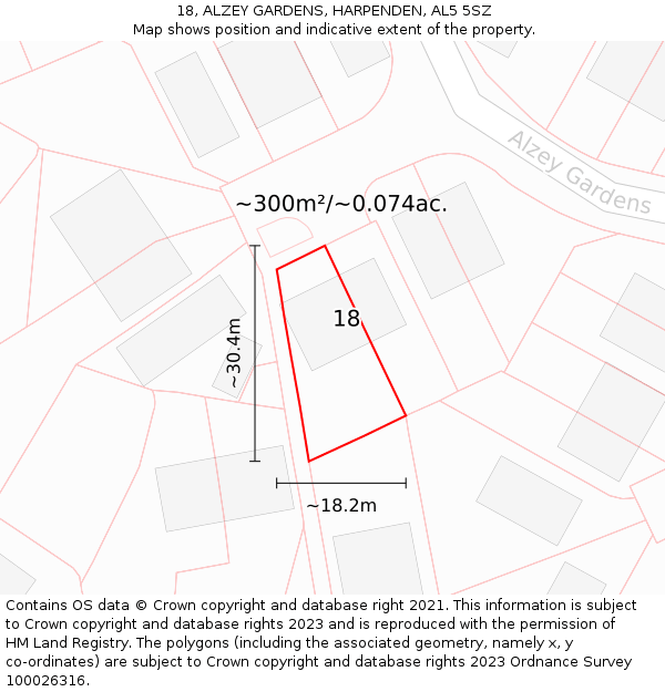 18, ALZEY GARDENS, HARPENDEN, AL5 5SZ: Plot and title map