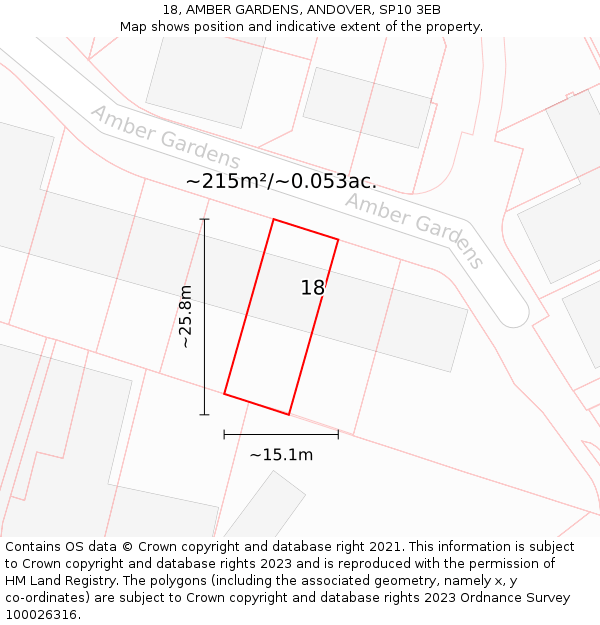18, AMBER GARDENS, ANDOVER, SP10 3EB: Plot and title map
