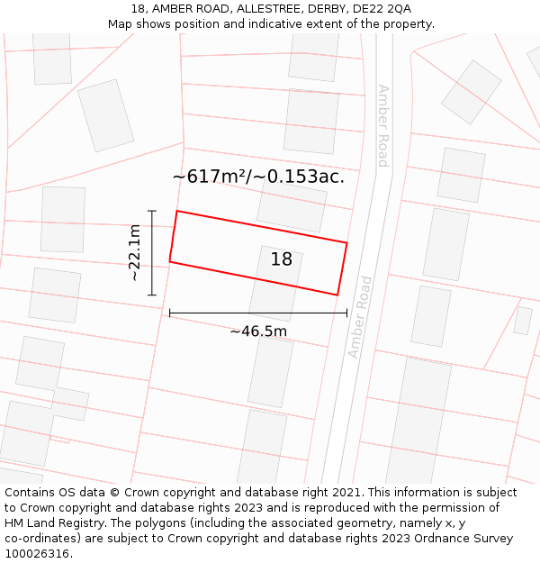 18, AMBER ROAD, ALLESTREE, DERBY, DE22 2QA: Plot and title map