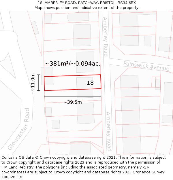 18, AMBERLEY ROAD, PATCHWAY, BRISTOL, BS34 6BX: Plot and title map