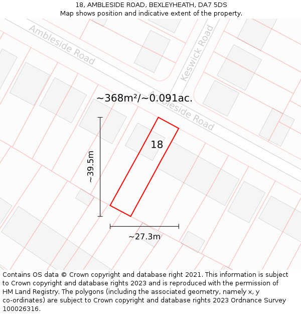 18, AMBLESIDE ROAD, BEXLEYHEATH, DA7 5DS: Plot and title map