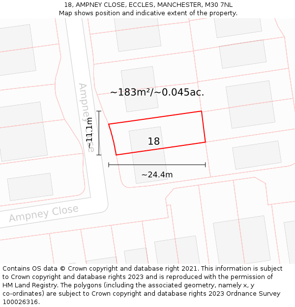 18, AMPNEY CLOSE, ECCLES, MANCHESTER, M30 7NL: Plot and title map