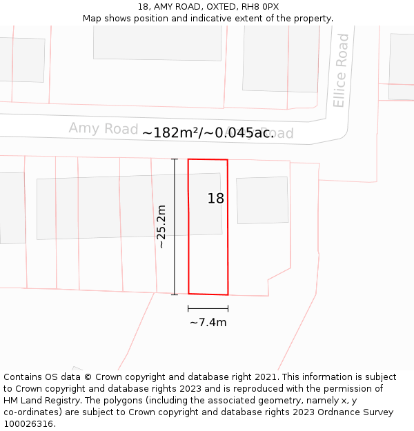 18, AMY ROAD, OXTED, RH8 0PX: Plot and title map